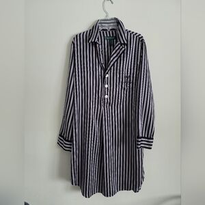 LAUREN RALPH LAUREN | Satin Sleep Shirt Nightgown Striped Black purple Sz M